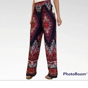 Spense Red and Blue Geometric Wide-Leg Pants